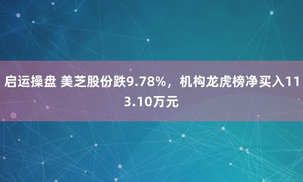 启运操盘 美芝股份跌9.78%，机构龙虎榜净买入113.10万元